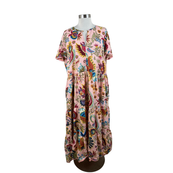 Uncle Frank Pink Floral Print Flowing Shift Maxi Dress XL Art to Wear Pockets - Picture 1 of 4